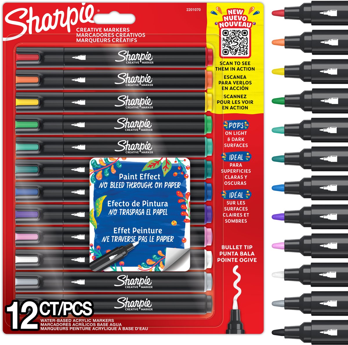 Sharpie Creative Marker Acrylverfmarker | Ronde punt | Verfmarkers op waterbasis | Inkt loopt niet door en geschikt voor de meeste oppervlakken | Diverse kleuren | 12 stuks